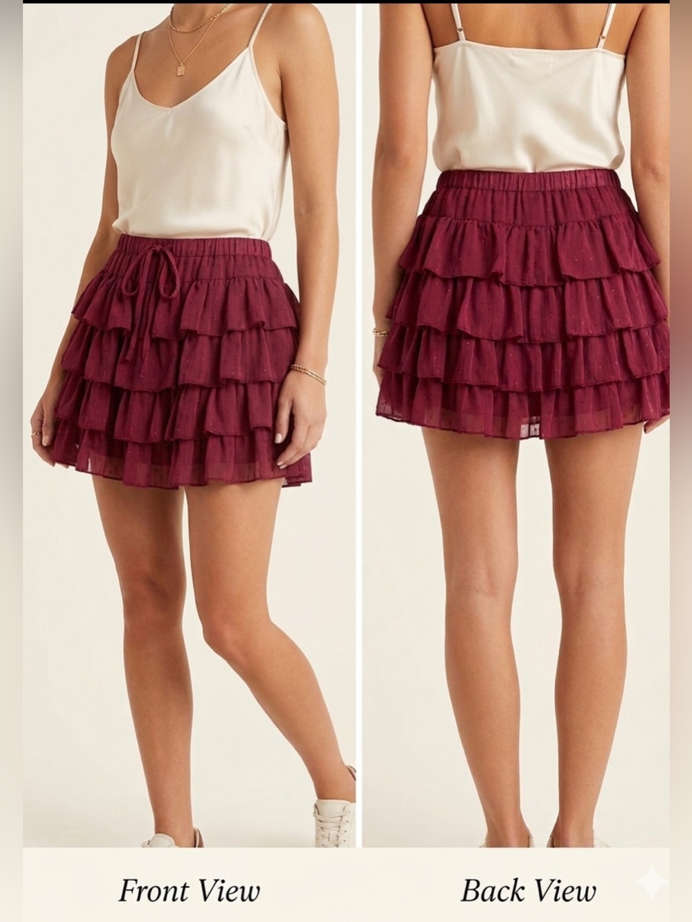 Altar'd State Kara Tiered Ruffle Bloomer Skirt in Merlot Junior inspired fit  L
